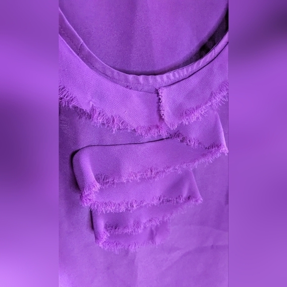 The Limited Medium Purple Cap Sleeve Blouse w/ Frayed Edge Ruffles - Picture 4 of 10